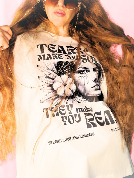 Tears Don’t Make You Soft | Women's Short Oversize Dropped Shoulder T-paita